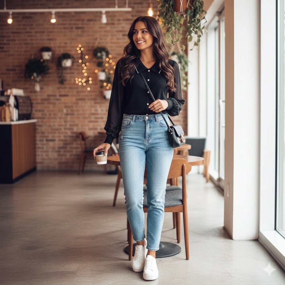 J.ING NWT Malika Knit with Long Sheer Sleeve Blouse Top in Black One Size